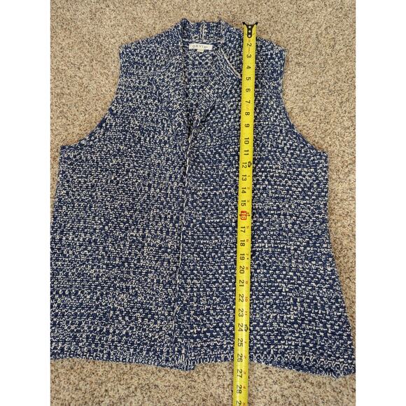 Orvis Womens Basketweave Knit Sweater Vest Cardigan Blue White Nautical Sz Large - Picture 5 of 8
